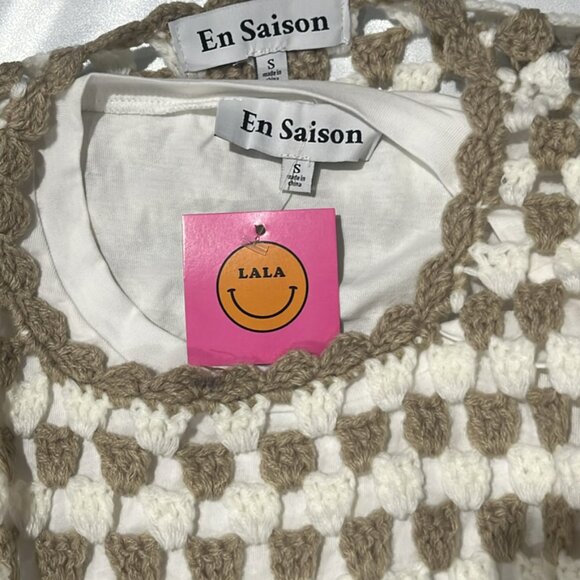 En Saison by Lala White Dress With Tan and White Crocheted Removable Top Size S - Picture 7 of 7